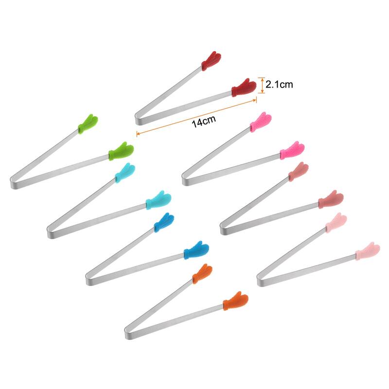8pcs Mini Food Tongs Hand Shape Stainless Steel with Silicon Tips - 14cm