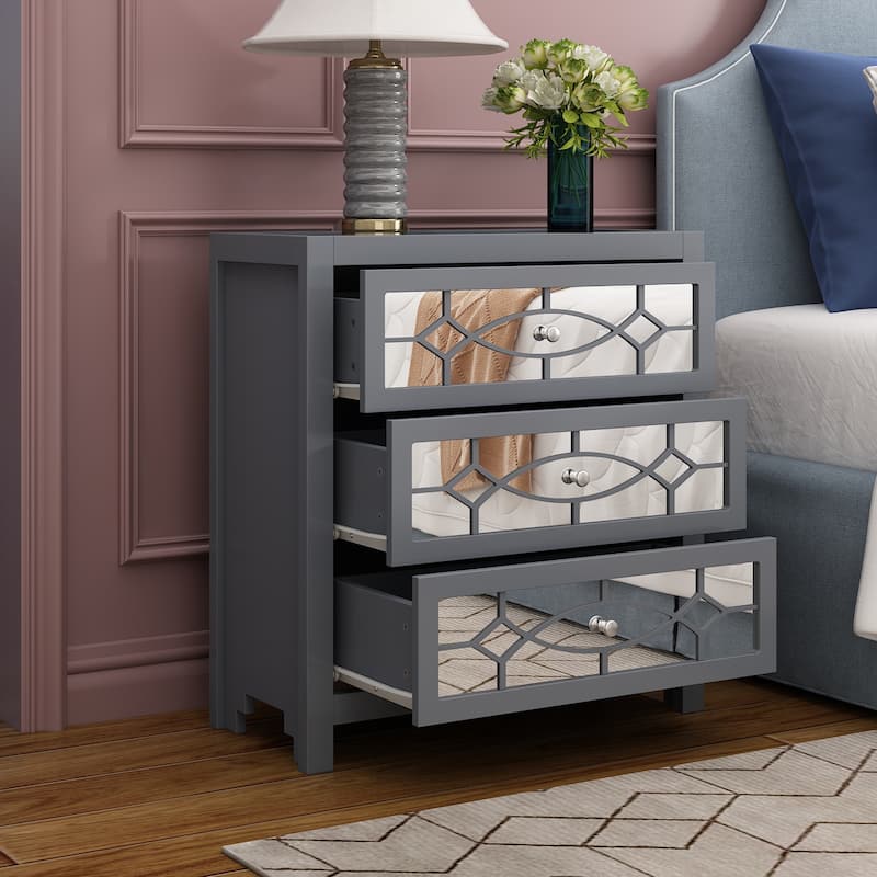 26"W Chest, Mirrored Nightstand, Side Cabinet,Beside Table