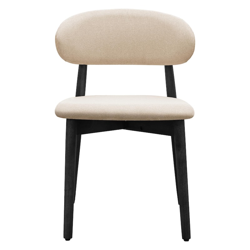 Cotton-Linen Fabric Upholstered Dining Chair with Black Solid Wood Legs, Armless Chair Set of 2 for Kitchen, Living