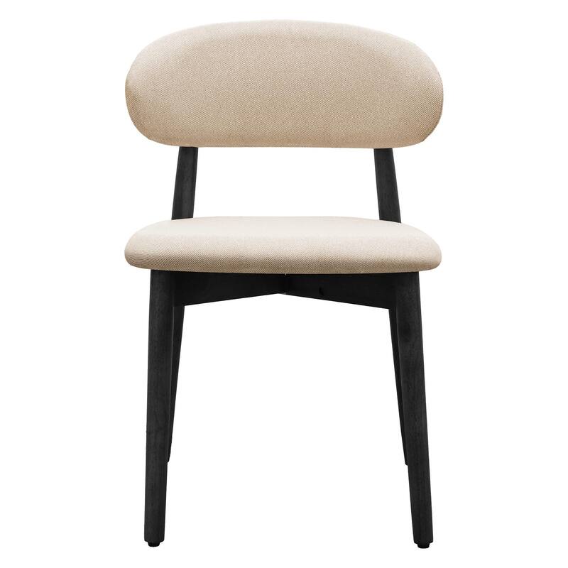 Cotton-Linen Fabric Upholstered Dining Chair with Black Solid Wood Legs, Armless Chair Set of 4 for Kitchen, Living