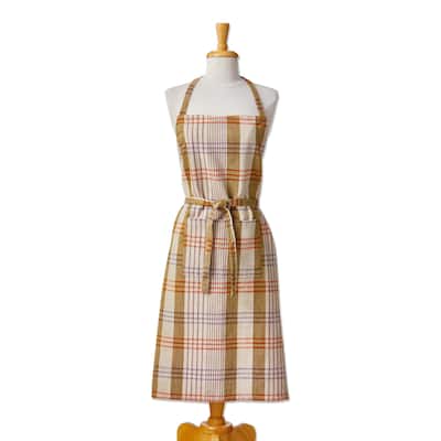 Autumnal Plaid Cotton Apron for Kitchen Cooking Thanksgiving Beige Machine Wash 34.64 in L x 32 in W