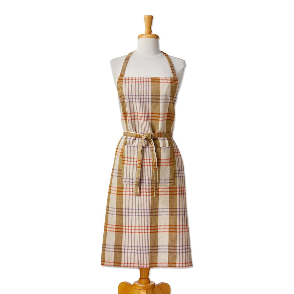 Autumnal Plaid Cotton Apron for Kitchen Cooking Thanksgiving Beige Machine Wash 34.64 in L x 32 in W