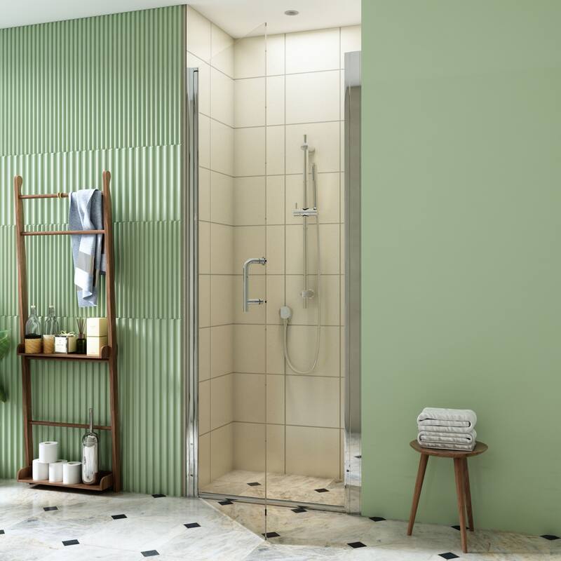 TOOLKISS Pivot Swing Frameless Shower Door with Safey Clear Glass