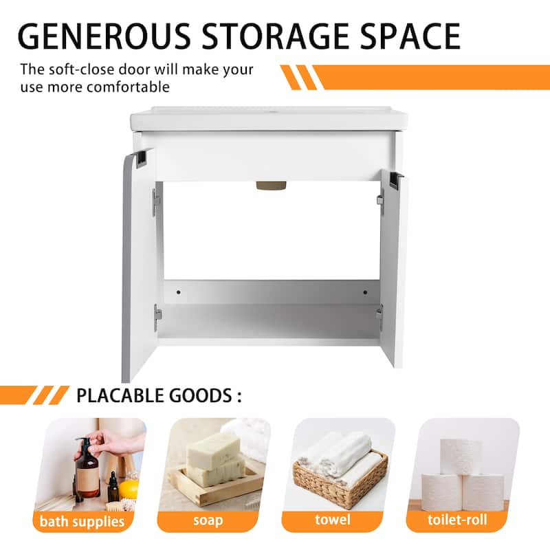Bathroom Vanity With Sink In 24/28 Inch, Floating Bathroom Vanity With Soft Close Door