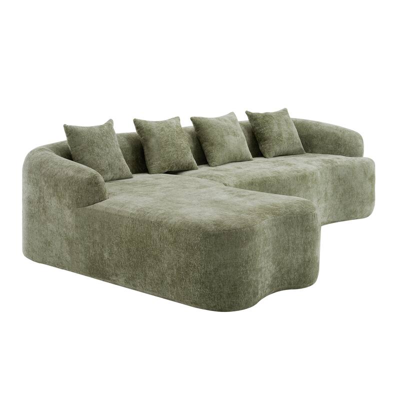 Full Compression L-Shape Sectional Sofa With Curved Chaise, Beige Modular Chenille Couch,High-Density