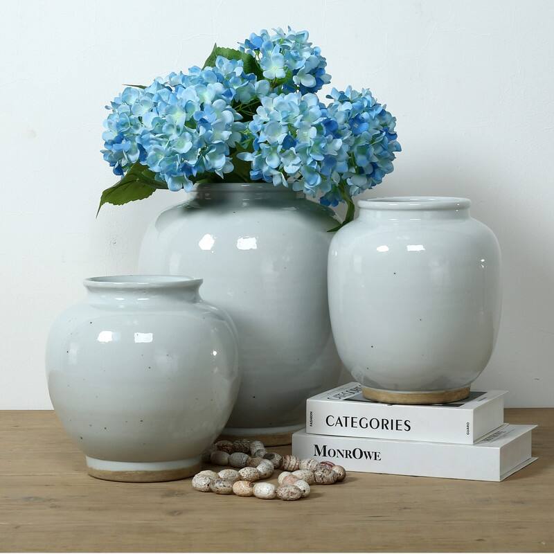 9" Wide Clara Round Vase with Unglazed Base