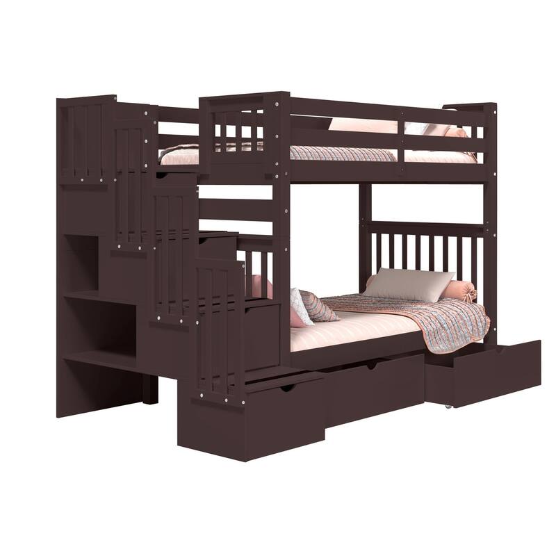 Taylor & Olive Trillium Tall Twin over Twin Stairway Bunk Bed, Drawers