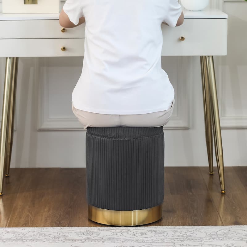 Adeco Round Storage Ottoman Footrest Stool Velvet Gold Plating Base