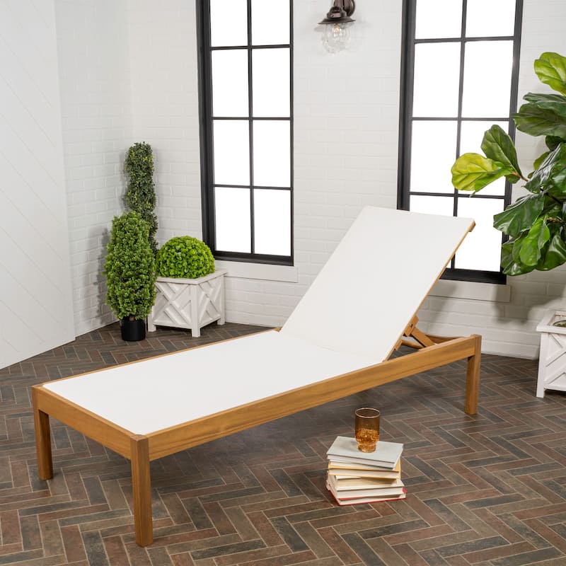 Leo 77.56"x26.38" Modern Minimalist Adjustable Acacia Wood Chaise Outdoor Lounge Chair, Natural by JONATHAN Y