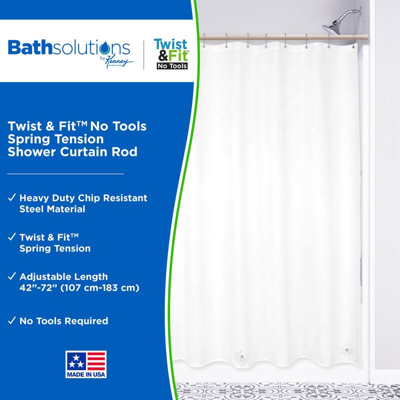 Kenney Twist & Fit No Tools Spring Tension Shower Curtain Rod, 42-72"