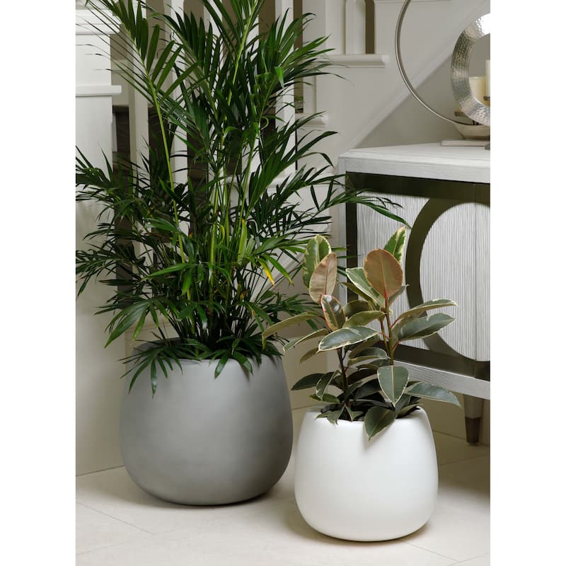 Short Narrow Mouth Globe 1- Piece Fiber Stone Round Planter Pot