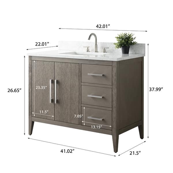 dimension image slide 9 of 21, Vanity Art 42" Single Sink Bathroom Vanity Cabinet with Engineered Marble Countertop