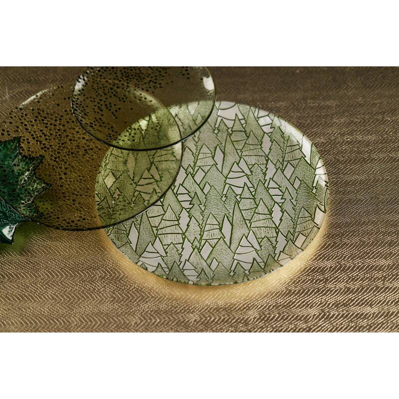 Hani 13" Alpine Tree Glass Platters, Set of 6