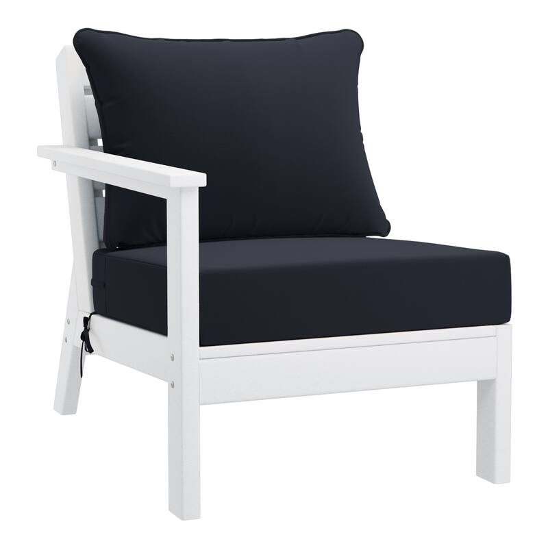 Birchwood All Weather HDPE Outdoor Patio Deep Seating White Left Arm Facing Chair With Cushions (1-Piece)