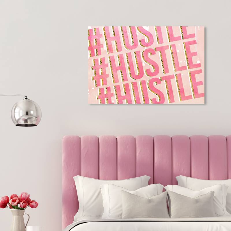 Wynwood Studio Canvas Typography and Quotes Hustle On Repeat Pink and Metallic Gold Glam Wall Art Canvas Print - 20 x 30