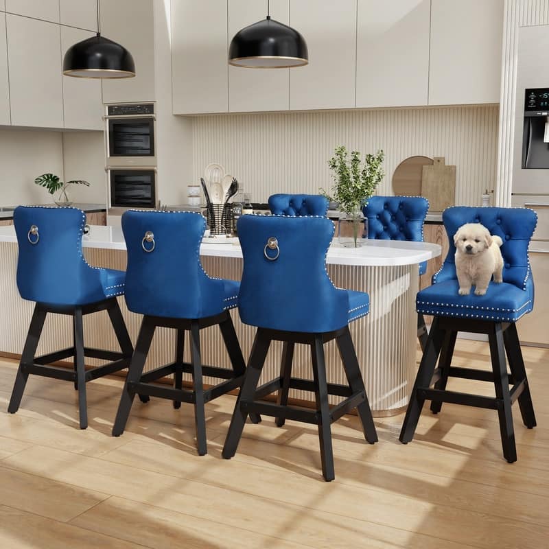 Swivel Velvet Leisure Style Bar stools Set of 8 - Blue Velvet Set Of 6