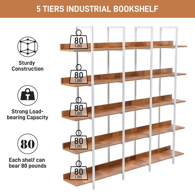5 Tier Bookshelf Office Bookshelf Metal Frame MDF Board