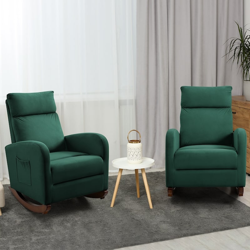 Mid Century Velvet Nursery Rocking Chairs Set of 2, Upholstered High Back Glider Armchairs for Living Room