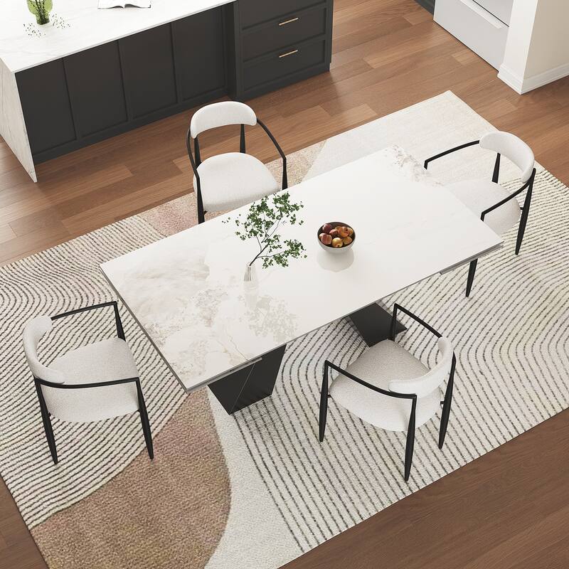 110.24 Inch Modern Minimalist 9 - Piece Extendable Sintered Stone Top Double Pedestal Dining Set