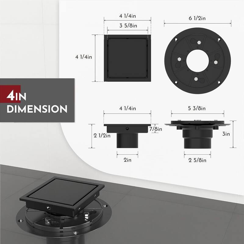4/6-Inch Square Shower Drain, Reversible Tile Insert