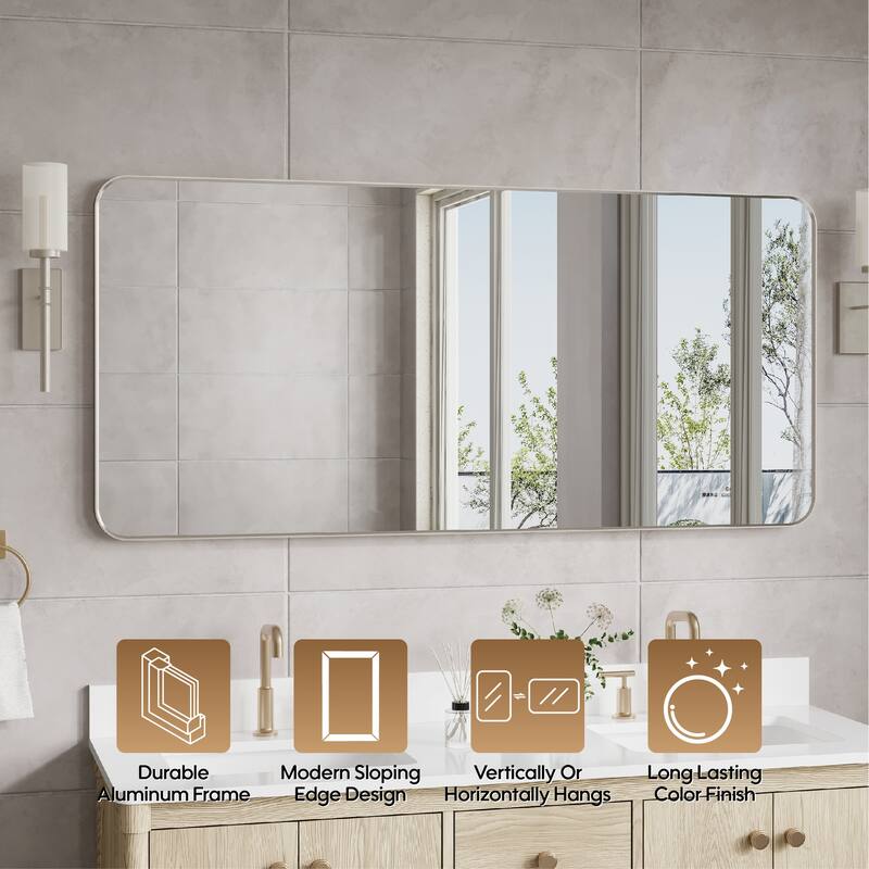 Modern Bathroom Rectangular Wall Mounted Anodized Aluminum Framed Vanity Mirror
