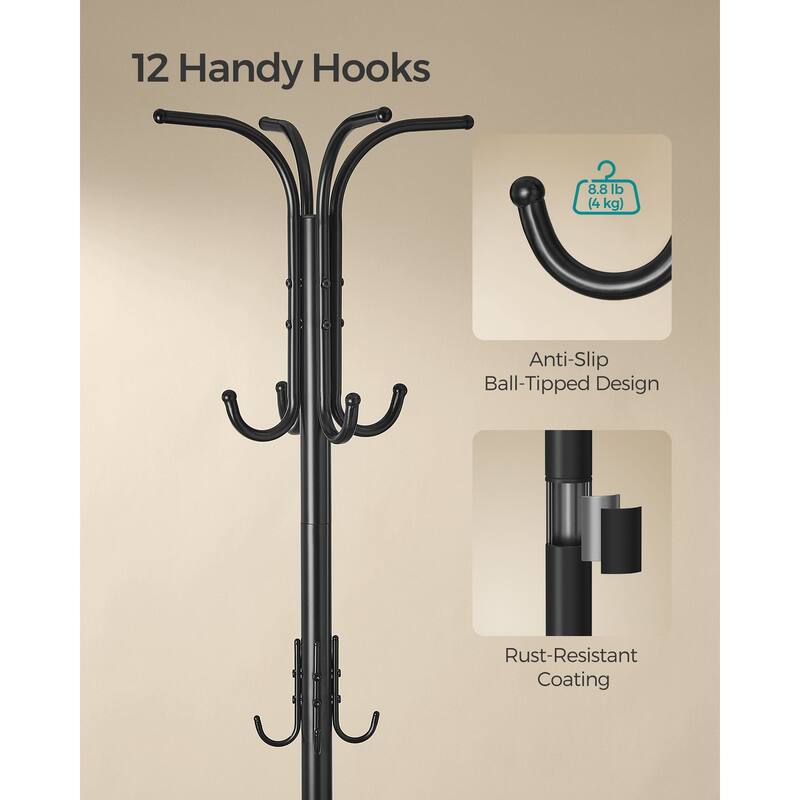 Modern Tall Freestanding Coat Rack with Metal Frame and Umbrella Holder for Home and Office - 15.7"D x 15.7"W x 68.9"H