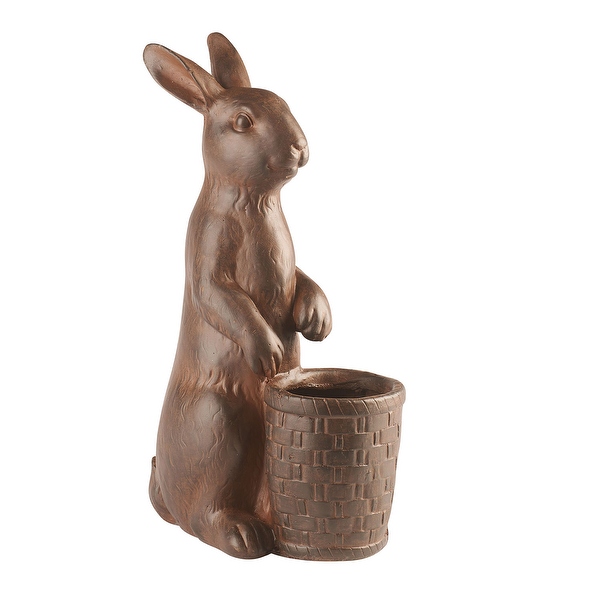 3r studios brown resin rabbit with basket statue