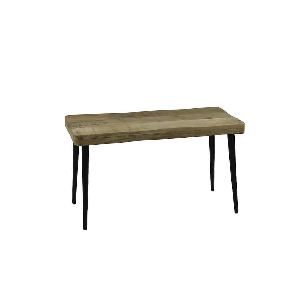 Sm. Mango Wood & Hammered Iron Bench- ST - NATURAL/BLACK