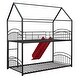 preview thumbnail 15 of 14, Black+Red Twin over Twin Metal Bunk Bed with Slide, Roof, and Ladder