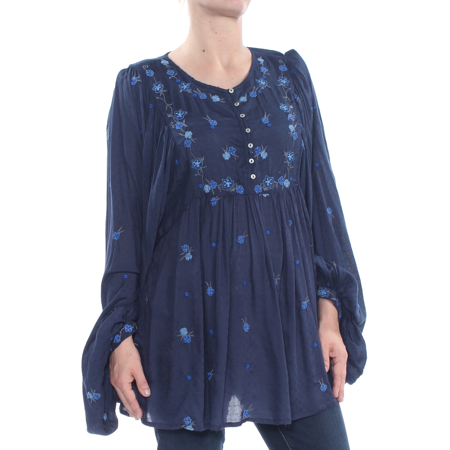 Shop Free People Womens Navy Embroidered Kiss From A Rose Long Sleeve Jewel Neck Tunic Top Size Xs Overstock 29041913
