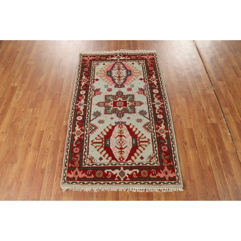 Hand Knotted Oriental 100% Wool Carpet Transitional Geometric Green Khotan Area Rug - 5' 1'' X 3' 1''