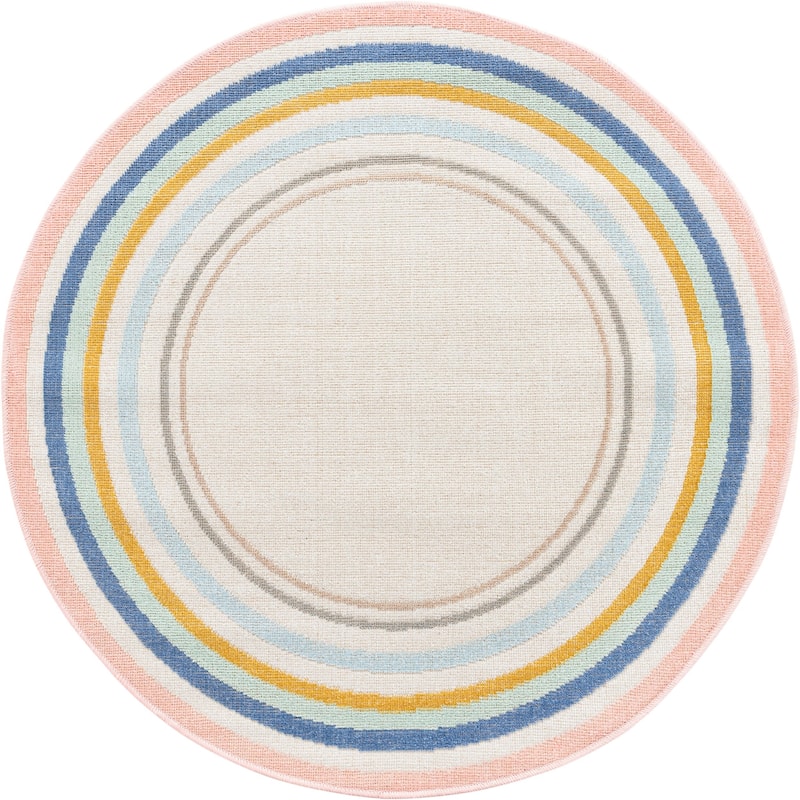 Contemporary Heloise Collection Area Rug - 3'3" Round - Ivory-Multi