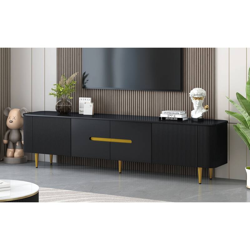 Roomfitters Minimalist TV Stand for up to 85 Inch TV, Entertainment Center with Four Spacious Cabinets