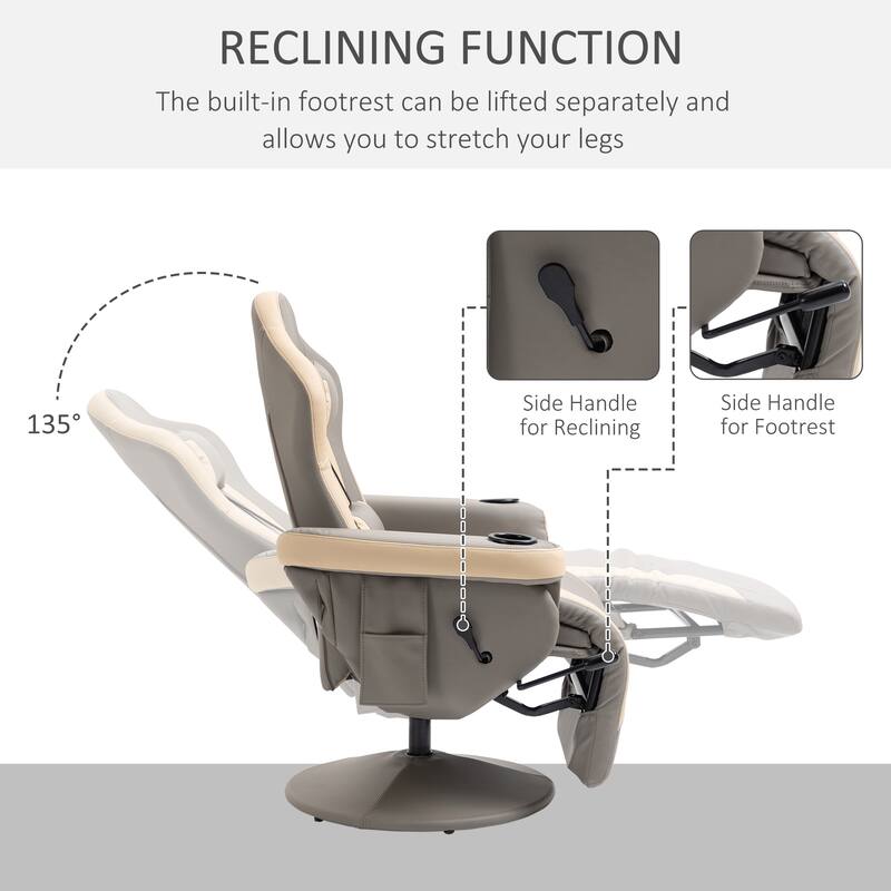 Manual Recliner Armchair Pu Leather Lounge Chair W/ Adjustable Leg Rest - Grey