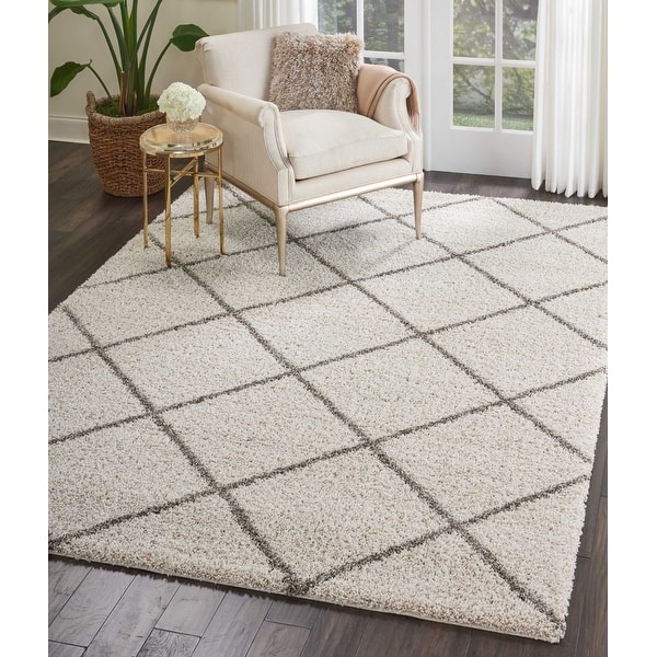 slide 2 of 122, Nourison Brisbane Large Diamond Geometric Modern Shag Area Rug 6'7" x 9'7" - Cream - Runner/Rectangle