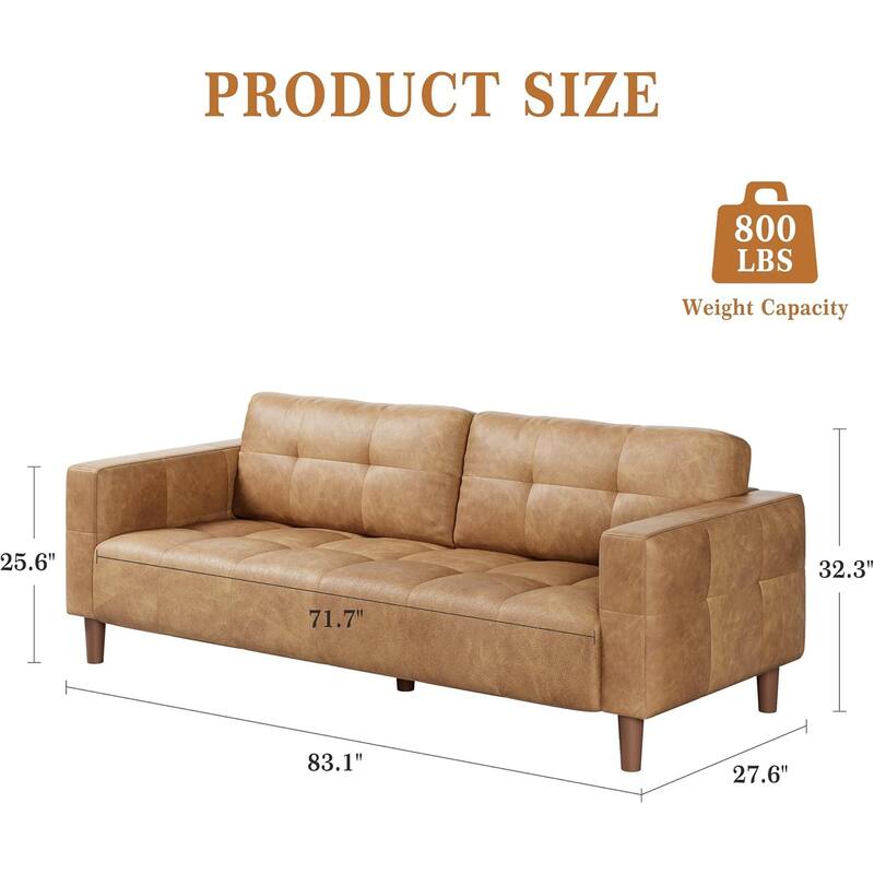 3-Seater Sofa Couch, 83" Wide Faux Leather Sofa Couch with Spring Cushion, Modern Sofa