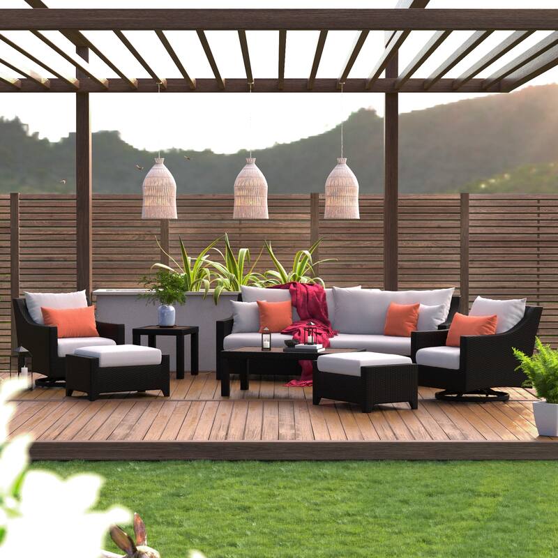 Deco 8 Piece Sunbrella Outdoor Patio Sofa & Motion Club Chair Set