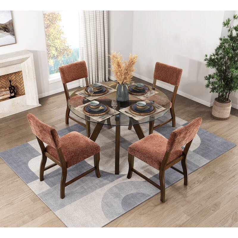 Contemporary Dining Side Chairs Set of 2, Chenille Fabric Upholstered Comfort Seat Back Wooden Furniture