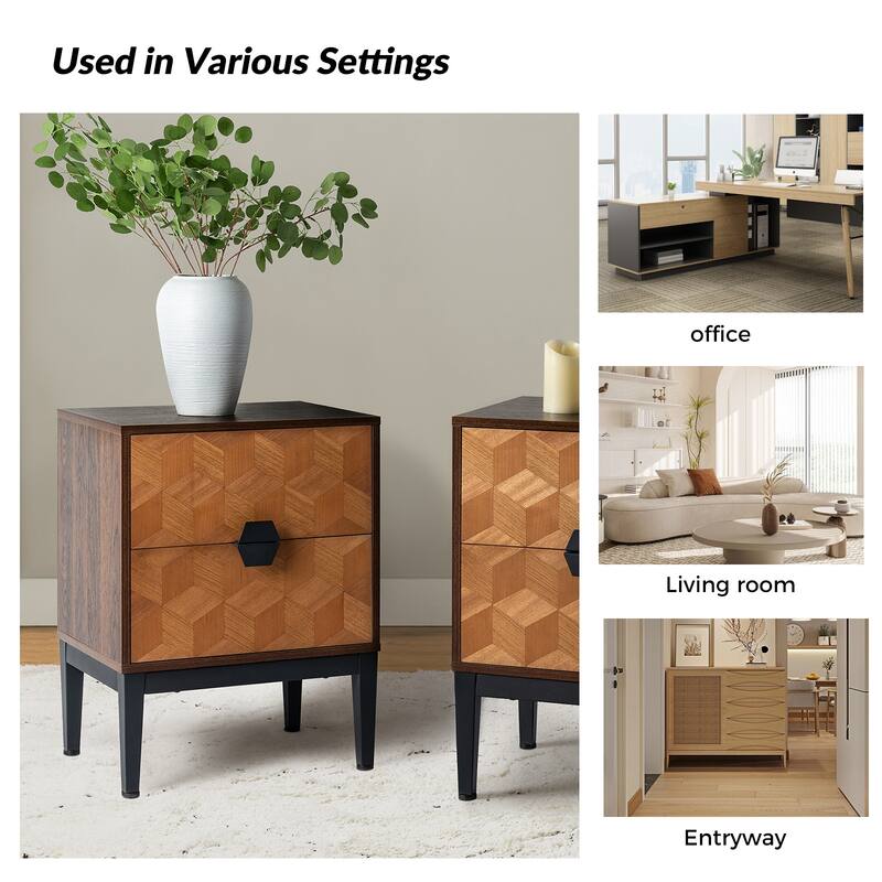 Apakah Modern 25"Tall 2-Drawer End Table with Charging Station and Adjustable Legs by HULALA HOME