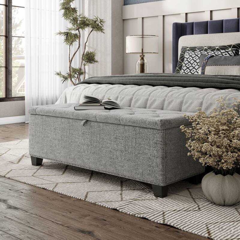 DH Basic Modern Brian 48-inch Rectangular Linen Storage Ottoman Bench by Denhour