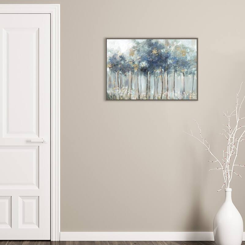 Blue and Gold Forest by Allison Pearce Framed Canvas Wall Art Print - Sylvie Greywash