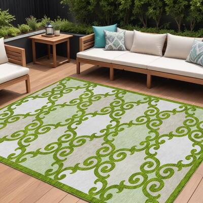 HomeRoots Trellis Transitional Rectangle Outdoor Rug