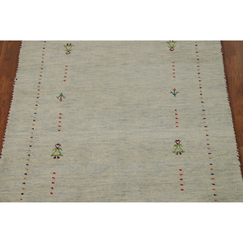 Hand Knotted Oriental 100% Wool Carpet Tribal Tribal Beige & Ivories Gabbeh Area Rug - 4' 11'' X 2' 10''
