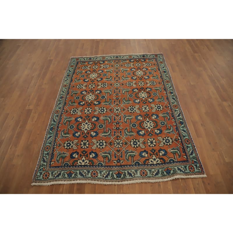 Hand Knotted Oriental 100% Wool Carpet Traditional All-Over Oranges & Rust Tabriz Area Rug - 6' 0'' X 4' 5''