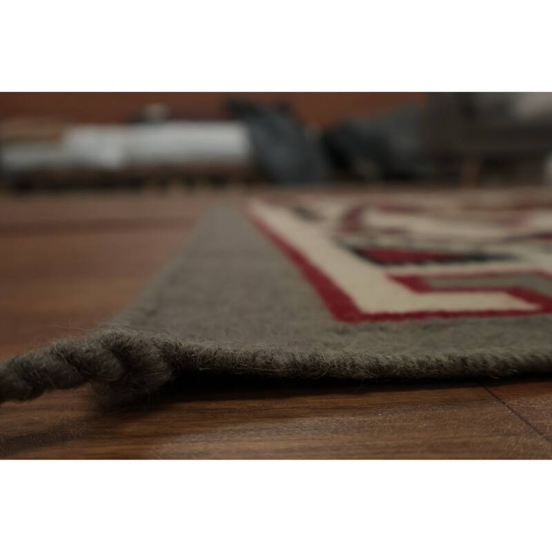 Hand Woven Oriental 100% Wool Carpet Southwestern Tribal Brown Kilim Area Rug - 8' 2'' X 5' 0''