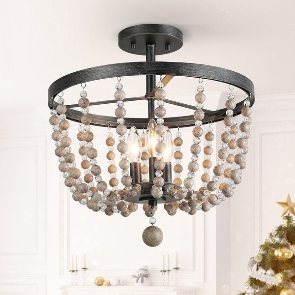 flush mount wood bead chandelier