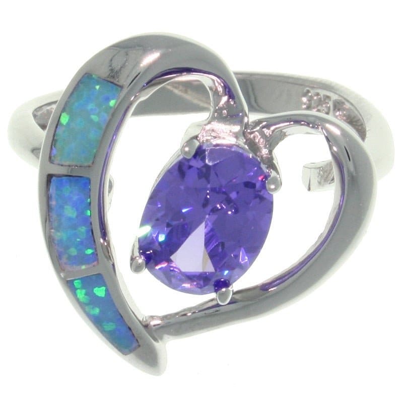 & Cz .925 Sterling Silver Ring Sizes 5-10 Lab Created White Opal Oval Shape Simulated Amethyst