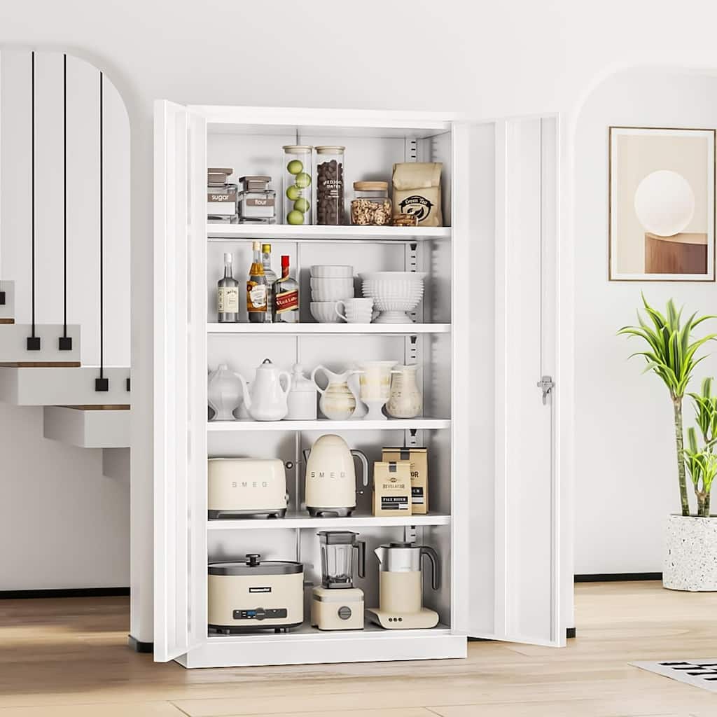 Kitchen Pantry Cabinet Storage with Locking Door and 4 Adjustable Shelves - 71'' H x 31.5'' W x16'' D