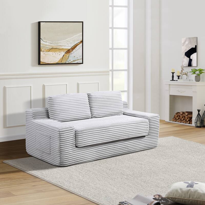 Corduroy Cloud Double Sofa, 2-in-1 Convertible Sofa Bed, Comfortable Boneless Double Sofa, Suitable for Living Room