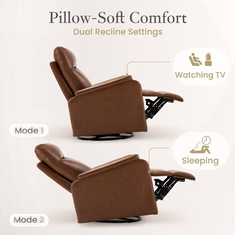 Fabric Recliner Sofa Chair - Swivel Rocking with XL Footrest - Single Seat for Living Room